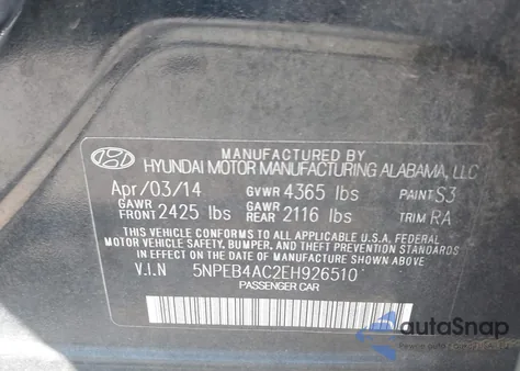 2014 Hyundai Sonata Gls из США, поврежденный, VIN 5NPEB4AC2EH926510